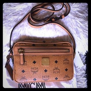 MCM Heritage Coated Canvas Crossbody Bag, Cognac